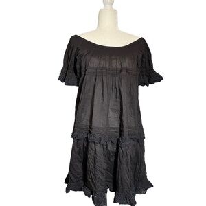 LoveShackFancy Black Cold Shoulder Mini Dress